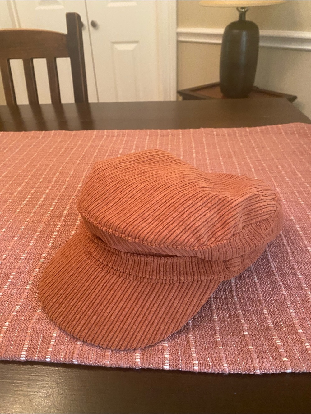 Urban Outfitters Ribbed Baker Boy Cap in Rust Orange